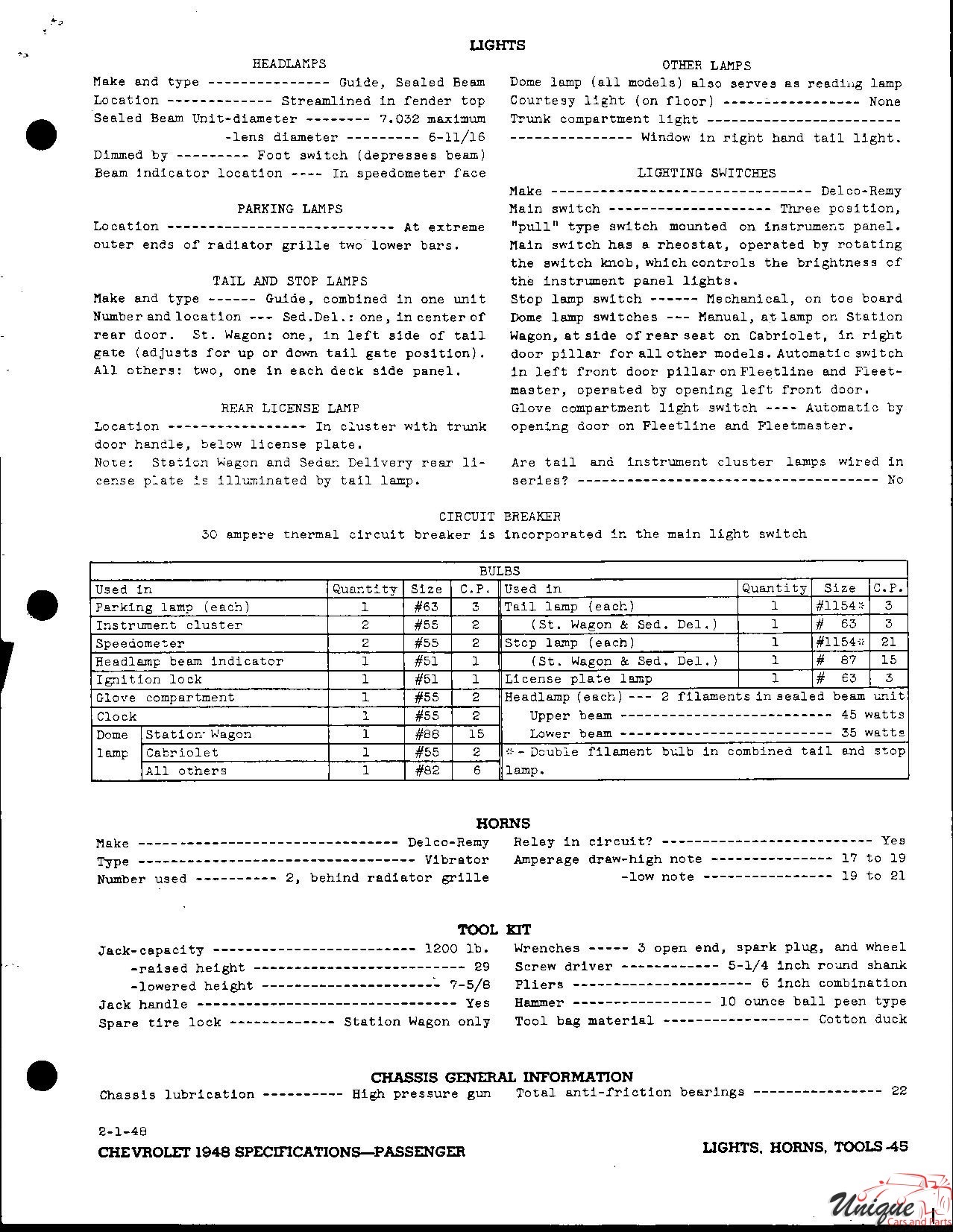 1948 Chevrolet Specifications Page 18